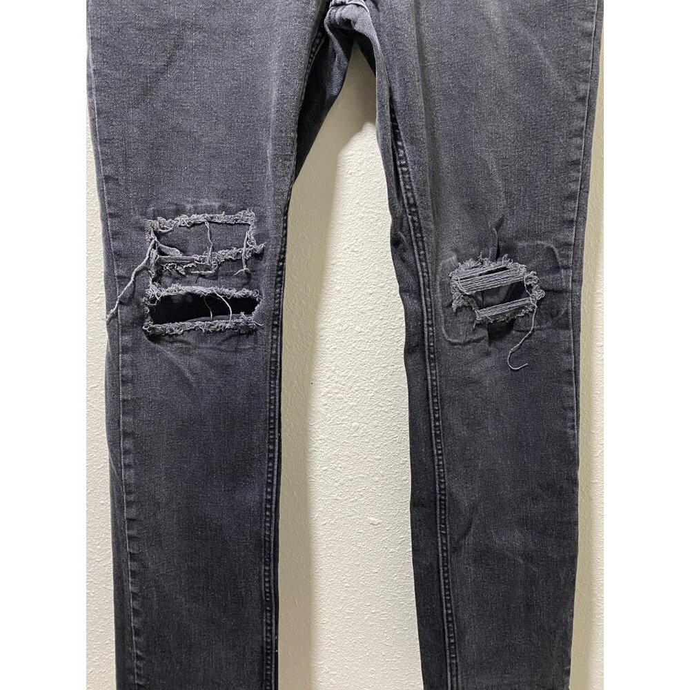 Old Navy Slim BuiltIn Flex Jeans Mens 34x32 Washed Black Distressed Ripped Knees - Picture 4 of 13